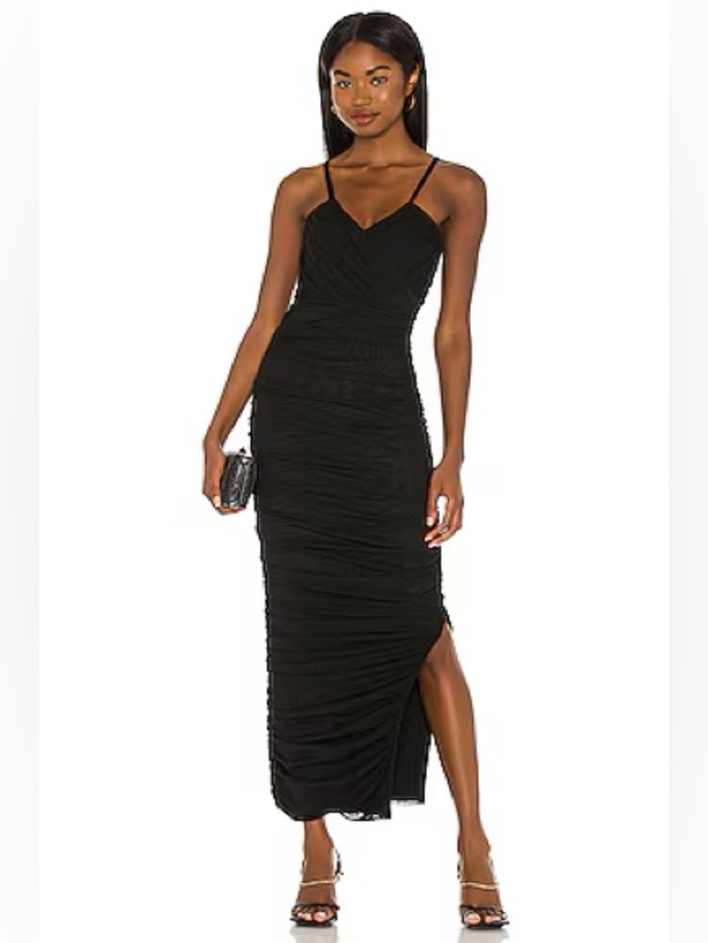 ELLIATT Black Pippa Dress- Black Ruched Spaghetti-Strap Maxi Dress